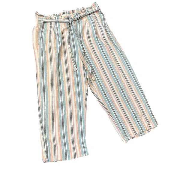 Zac & Rachel striped linen blend cropped wide-leg pants with paperbag waist M - Picture 3 of 9